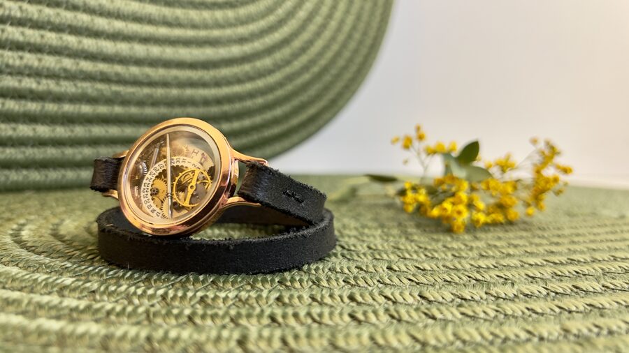 Dubulta ādas aproce pulksteņa mehānisms 